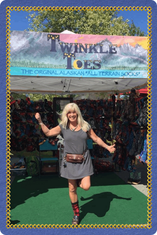 Twinkle Toes owner, Lisa inside their Palmer, Alaska shop, welcoming customers to Wild Outerwear and vendor market events