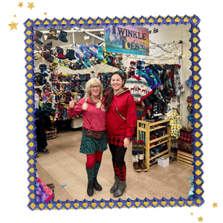 Twinkle Toes vendor booth at Colony Christmas showcasing handmade clothing and gifts